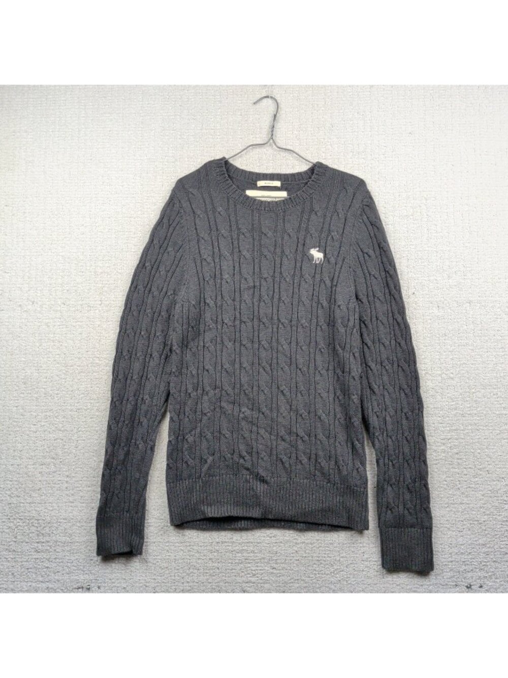 Y2K Abercrombie & Fitch Cable Knit Muscle Sweater Crew Neck Men's 2XL Gray Moose
